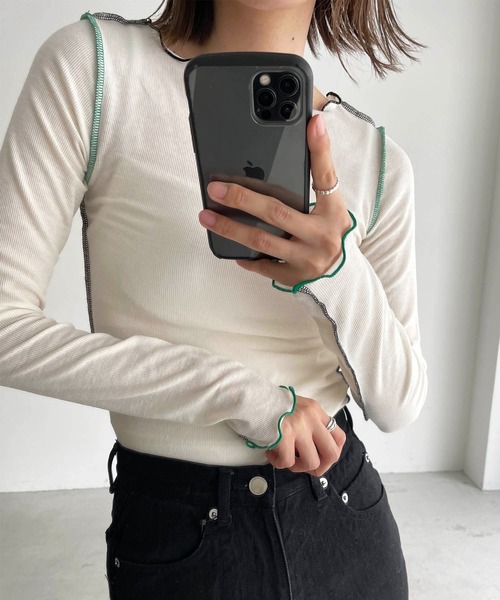 CANAL JEAN(キャナルジーン)の「RED CHOP WORKS(レッドチョップワークス) メローカラーステッチロングTシャツ(Tシャツ/カットソー・レディース・オレンジ/グリーン・38)」の1枚目の写真