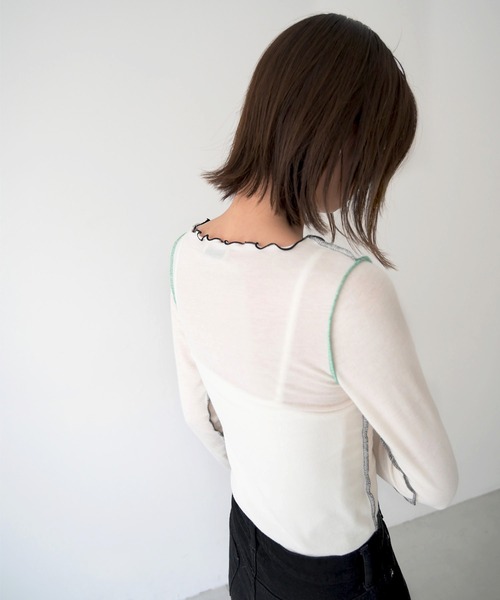 CANAL JEAN(キャナルジーン)の「RED CHOP WORKS(レッドチョップワークス) メローカラーステッチロングTシャツ(Tシャツ/カットソー・レディース・オレンジ/グリーン・38)」の6枚目の写真