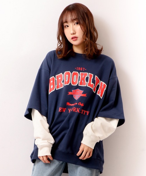 SUGGESTION（サジェッション）の「韓国風 ブルックリンフェイクレイヤードビッグトレーナー（スウェット・メンズ・アッシュグレー/ブラック/ネイビー/グリーン・M/L）」の4枚目の写真