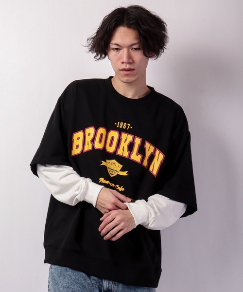 SUGGESTION（サジェッション）の「韓国風 ブルックリンフェイクレイヤードビッグトレーナー（スウェット・メンズ・アッシュグレー/ブラック/ネイビー/グリーン・M/L）」の2枚目の写真