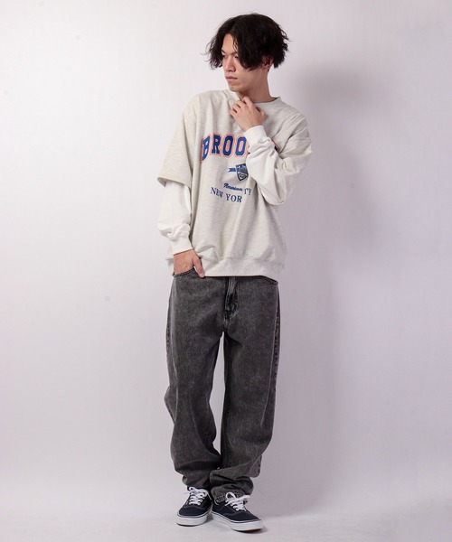 SUGGESTION（サジェッション）の「韓国風 ブルックリンフェイクレイヤードビッグトレーナー（スウェット・メンズ・アッシュグレー/ブラック/ネイビー/グリーン・M/L）」の17枚目の写真