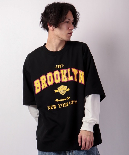 SUGGESTION（サジェッション）の「韓国風 ブルックリンフェイクレイヤードビッグトレーナー（スウェット・メンズ・アッシュグレー/ブラック/ネイビー/グリーン・M/L）」の9枚目の写真