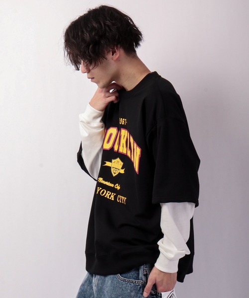 SUGGESTION（サジェッション）の「韓国風 ブルックリンフェイクレイヤードビッグトレーナー（スウェット・メンズ・アッシュグレー/ブラック/ネイビー/グリーン・M/L）」の10枚目の写真