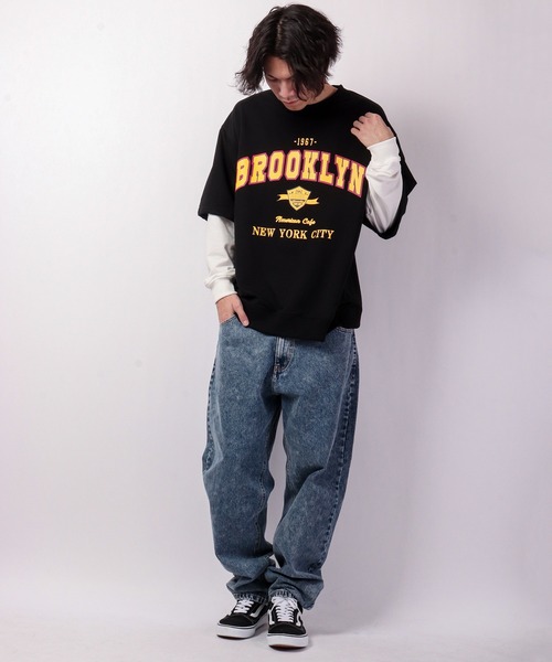 SUGGESTION（サジェッション）の「韓国風 ブルックリンフェイクレイヤードビッグトレーナー（スウェット・メンズ・アッシュグレー/ブラック/ネイビー/グリーン・M/L）」の12枚目の写真