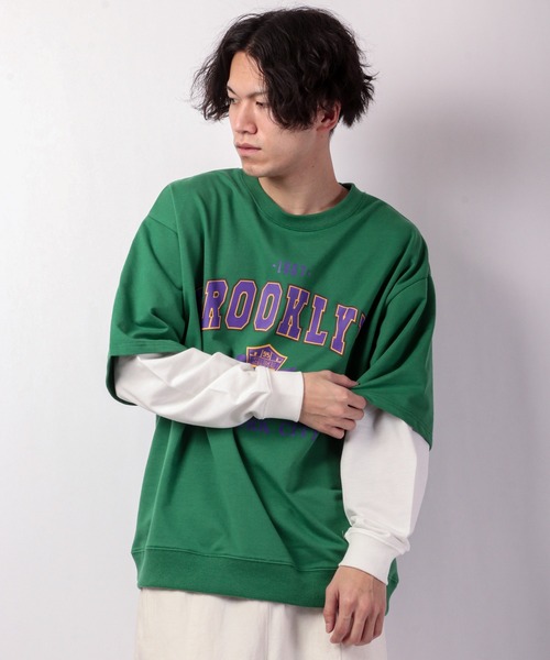 SUGGESTION（サジェッション）の「韓国風 ブルックリンフェイクレイヤードビッグトレーナー（スウェット・メンズ・アッシュグレー/ブラック/ネイビー/グリーン・M/L）」の20枚目の写真