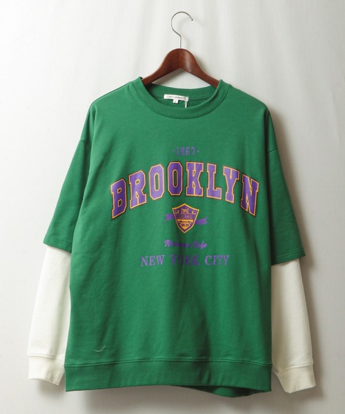 SUGGESTION（サジェッション）の「韓国風 ブルックリンフェイクレイヤードビッグトレーナー（スウェット・メンズ・アッシュグレー/ブラック/ネイビー/グリーン・M/L）」の18枚目の写真