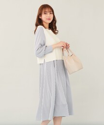 【2SET】ニットベスト×パフスリーブワンピース ツインセット