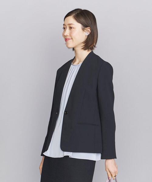BEAUTY&YOUTH UNITED ARROWS(ビューティーアンドユースユナイテッドアローズ)の「BY ダブルクロス カラーレス ジャケット◆(ノーカラージャケット・レディース・ナチュラル/ネイビー・S/M/L)」の4枚目の写真