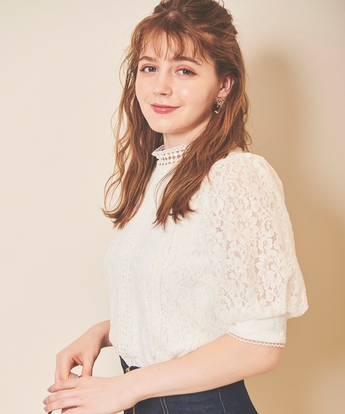 31 Sons de mode（トランテアン　ソン　ドゥ　モード）の「レース切替ブラウス（シャツ/ブラウス・レディース・オフホワイト/サックスブルー・36）」の3枚目の写真