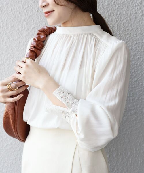 セール】〈手洗い可能〉カッセン2WAY袖レースボウタイブラウス
