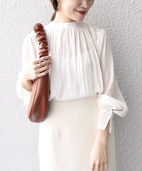 SHIPS（シップス）の「〈手洗い可能〉カッセン2WAY袖レースボウタイブラウス◆（シャツ/ブラウス・レディース・ネイビー/オフホワイト/ライトグリーン・ONE SIZE）」の16枚目の写真