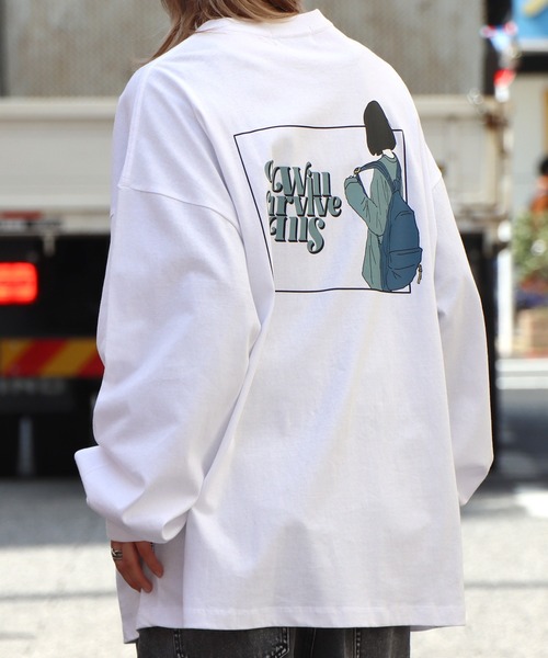 ILL'S（イルズ）の「ILL'S / イルズ BACKPACK GIRL プリントビッグシルエットロンT（Tシャツ/カットソー・メンズ・ホワイト/チャコールグレー/ネイビー・M/L）」の2枚目の写真