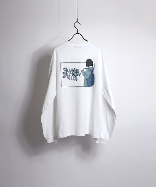 ILL'S（イルズ）の「ILL'S / イルズ BACKPACK GIRL プリントビッグシルエットロンT（Tシャツ/カットソー・メンズ・ホワイト/チャコールグレー/ネイビー・M/L）」の7枚目の写真