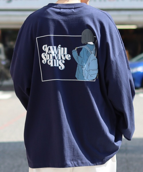 ILL'S（イルズ）の「ILL'S / イルズ BACKPACK GIRL プリントビッグシルエットロンT（Tシャツ/カットソー・メンズ・ホワイト/チャコールグレー/ネイビー・M/L）」の10枚目の写真