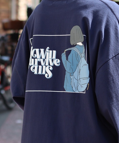 ILL'S（イルズ）の「ILL'S / イルズ BACKPACK GIRL プリントビッグシルエットロンT（Tシャツ/カットソー・メンズ・ホワイト/チャコールグレー/ネイビー・M/L）」の14枚目の写真