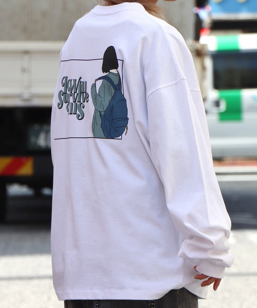 ILL'S（イルズ）の「ILL'S / イルズ BACKPACK GIRL プリントビッグシルエットロンT（Tシャツ/カットソー・メンズ・ホワイト/チャコールグレー/ネイビー・M/L）」の11枚目の写真