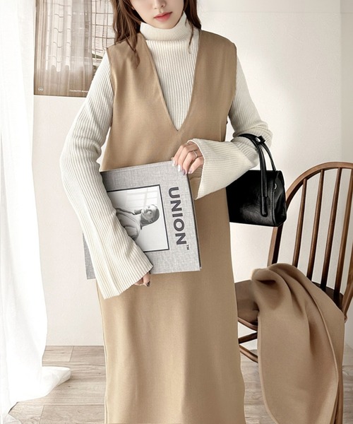 セール】大人のリラクシーStyle。Vネックマキシ丈ジャンパースカート