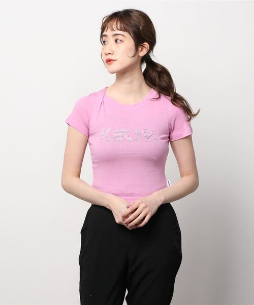 KIRSH(キルシー)の「KIRSH GLITTERING LOGO T-SHIRTS KS/ ラインストーングリッターロゴクロップド丈 半袖Tシャツ(Tシャツ/カットソー・レディース・ピンク/ブラック・ONE SIZE)」の16枚目の写真