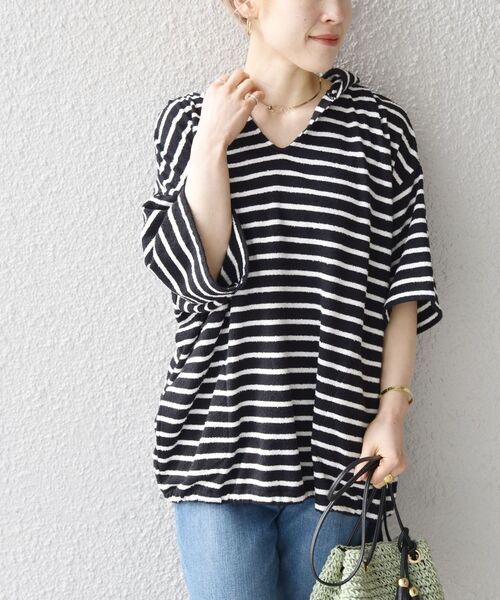 SHIPS any(シップス エニィ)の「SHIPS any:〈ウォッシャブル〉ブークレ フーディー プルオーバー◇(Tシャツ/カットソー・レディース・ブラック/ネイビー・ONE SIZE)」の11枚目の写真