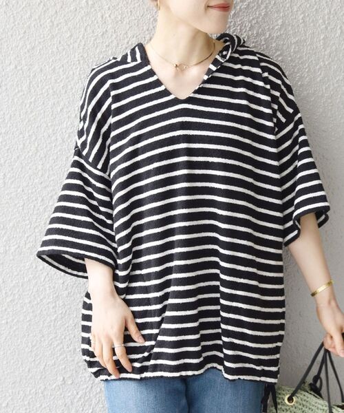 SHIPS any(シップス エニィ)の「SHIPS any:〈ウォッシャブル〉ブークレ フーディー プルオーバー◇(Tシャツ/カットソー・レディース・ブラック/ネイビー・ONE SIZE)」の10枚目の写真