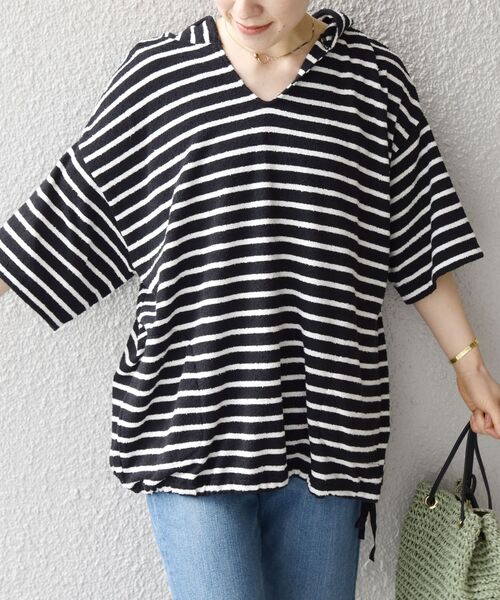 SHIPS any(シップス エニィ)の「SHIPS any:〈ウォッシャブル〉ブークレ フーディー プルオーバー◇(Tシャツ/カットソー・レディース・ブラック/ネイビー・ONE SIZE)」の9枚目の写真