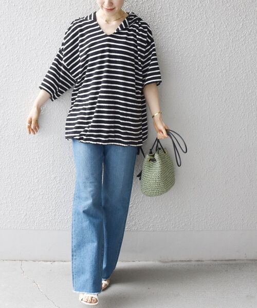 SHIPS any(シップス エニィ)の「SHIPS any:〈ウォッシャブル〉ブークレ フーディー プルオーバー◇(Tシャツ/カットソー・レディース・ブラック/ネイビー・ONE SIZE)」の7枚目の写真