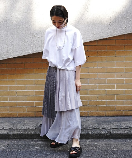 AULA AILA（アウラアイラ）の「AULA AILA（アウラ アイラ）別注コンビネーションプリーツスカート（スカート・レディース・ネイビー/グレー・FREE）」の12枚目の写真