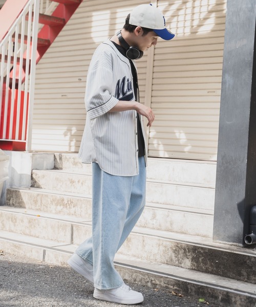 WEGO（ウィゴー）の「WEGO/スタジアムBIGシャツ（シャツ/ブラウス・メンズ・パープル系その他4/ホワイト系その他4/グリーン系その他4・MEDIUM/LARGE）」の13枚目の写真