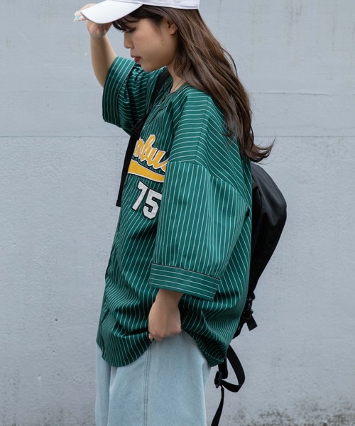 WEGO（ウィゴー）の「WEGO/スタジアムBIGシャツ（シャツ/ブラウス・メンズ・パープル系その他4/ホワイト系その他4/グリーン系その他4・MEDIUM/LARGE）」の21枚目の写真