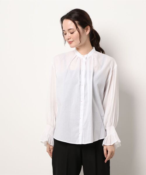 Q（キュー）の「コットンボイルギャザーブラウス（シャツ/ブラウス・レディース・ネイビー/オリーブ/アイボリー・MEDIUM）」の6枚目の写真