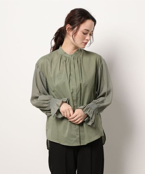 Q（キュー）の「コットンボイルギャザーブラウス（シャツ/ブラウス・レディース・ネイビー/オリーブ/アイボリー・MEDIUM）」の7枚目の写真