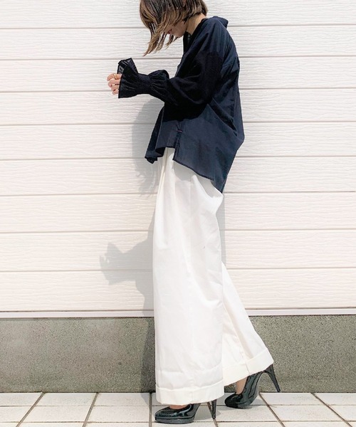 Q（キュー）の「コットンボイルギャザーブラウス（シャツ/ブラウス・レディース・ネイビー/オリーブ/アイボリー・MEDIUM）」の9枚目の写真