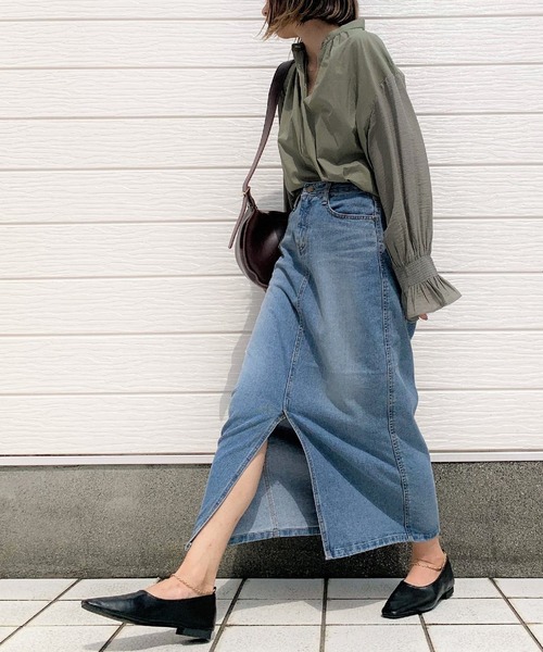 Q（キュー）の「コットンボイルギャザーブラウス（シャツ/ブラウス・レディース・ネイビー/オリーブ/アイボリー・MEDIUM）」の10枚目の写真