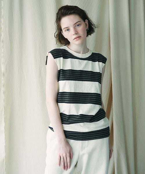 UNFIL（アンフィル）の「unfil | ボーダーノースリーブTシャツ WOMEN（Tシャツ/カットソー・レディース・イエロー系その他/ホワイト系その他5・0）」の2枚目の写真