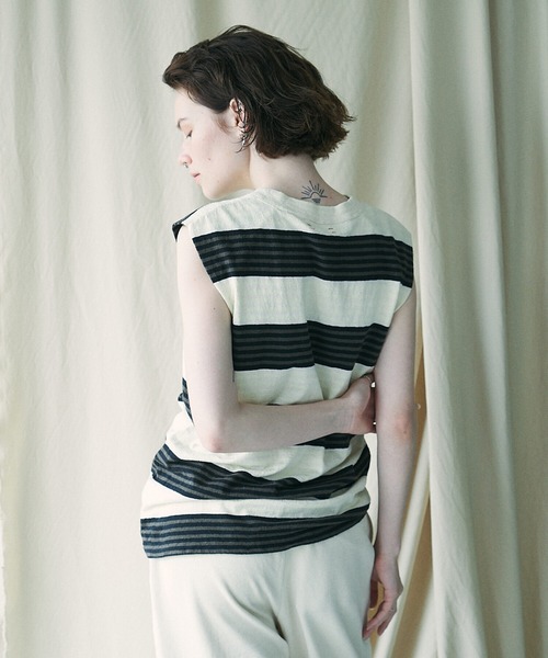 UNFIL（アンフィル）の「unfil | ボーダーノースリーブTシャツ WOMEN（Tシャツ/カットソー・レディース・イエロー系その他/ホワイト系その他5・0）」の5枚目の写真