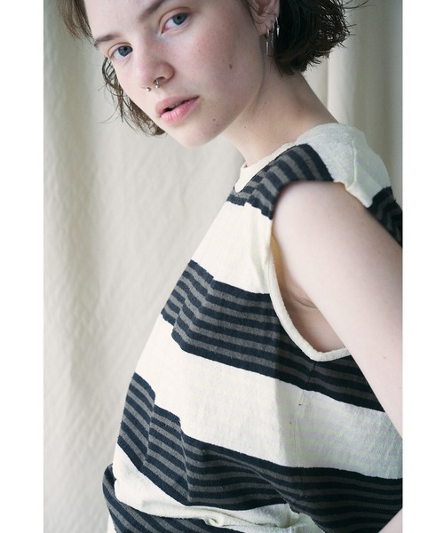 UNFIL（アンフィル）の「unfil | ボーダーノースリーブTシャツ WOMEN（Tシャツ/カットソー・レディース・イエロー系その他/ホワイト系その他5・0）」の6枚目の写真