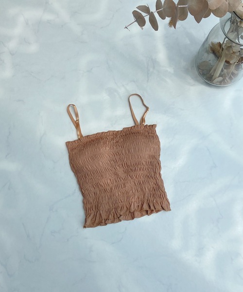 AS KNOW AS plus（アズノゥアズプラス）の「●カップ付シャーリングキャミソール（キャミソール・レディース・ブラック/ブラウン/グレー/オフホワイト/カーキ・FREE）」の4枚目の写真