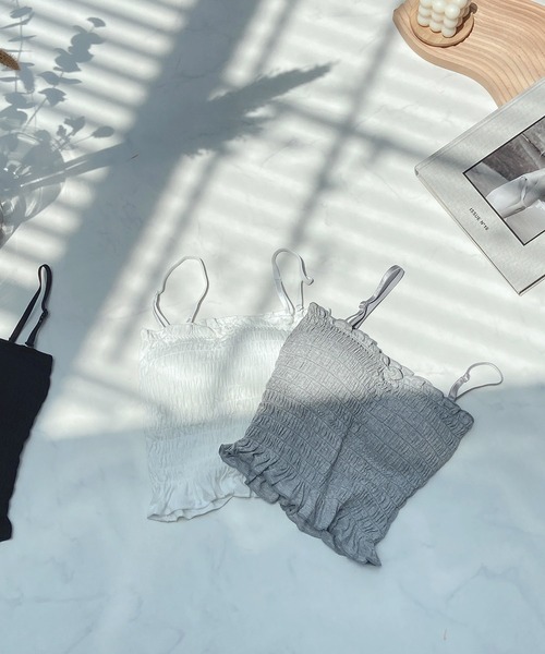 AS KNOW AS plus（アズノゥアズプラス）の「●カップ付シャーリングキャミソール（キャミソール・レディース・ブラック/ブラウン/グレー/オフホワイト/カーキ・FREE）」の3枚目の写真