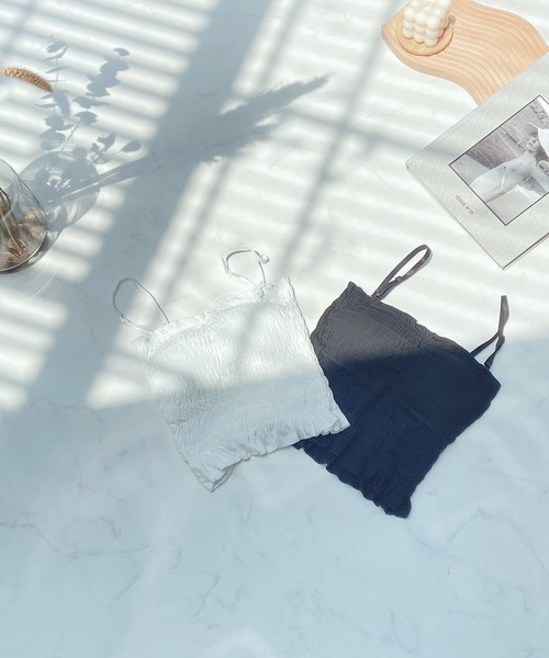 AS KNOW AS plus（アズノゥアズプラス）の「●カップ付シャーリングキャミソール（キャミソール・レディース・ブラック/ブラウン/グレー/オフホワイト/カーキ・FREE）」の10枚目の写真