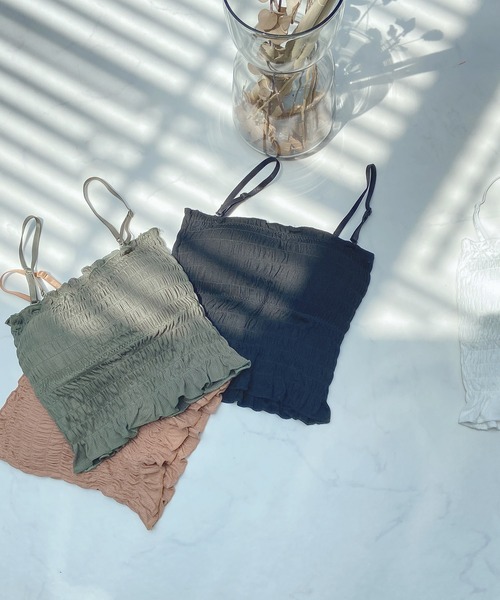 AS KNOW AS plus（アズノゥアズプラス）の「●カップ付シャーリングキャミソール（キャミソール・レディース・ブラック/ブラウン/グレー/オフホワイト/カーキ・FREE）」の11枚目の写真