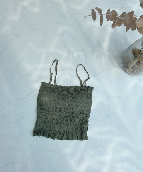 AS KNOW AS plus（アズノゥアズプラス）の「●カップ付シャーリングキャミソール（キャミソール・レディース・ブラック/ブラウン/グレー/オフホワイト/カーキ・FREE）」の16枚目の写真