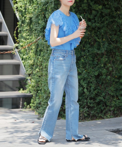 CIAOPANIC TYPY(チャオパニックティピー)の「パッチワークレースノースリーブデザイントップス(Tシャツ/カットソー・レディース・ホワイト/ブラック/ブルー・ONE SIZE)」の5枚目の写真