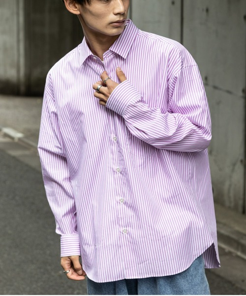 BRICK & SONS（ブリックアンドサンズ）の「リラックスバックプリーツシャツ＜パープルストライプ＞（シャツ/ブラウス・メンズ・パープル・LL/S/M/L）」の3枚目の写真