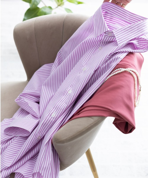 BRICK & SONS（ブリックアンドサンズ）の「リラックスバックプリーツシャツ＜パープルストライプ＞（シャツ/ブラウス・メンズ・パープル・LL/S/M/L）」の9枚目の写真