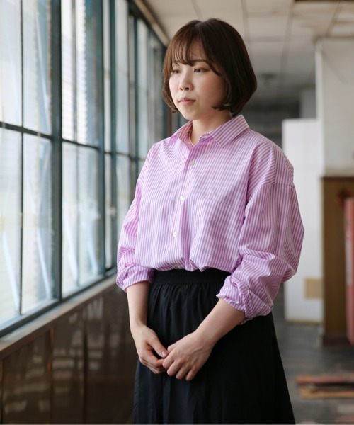 BRICK & SONS（ブリックアンドサンズ）の「リラックスバックプリーツシャツ＜パープルストライプ＞（シャツ/ブラウス・メンズ・パープル・LL/S/M/L）」の7枚目の写真