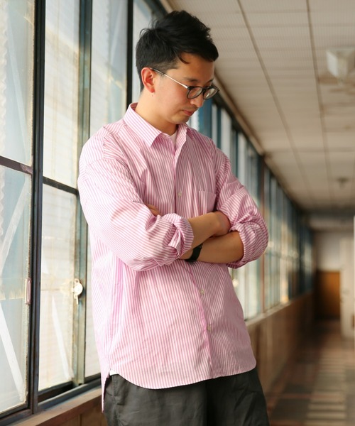 BRICK & SONS（ブリックアンドサンズ）の「リラックスバックプリーツシャツ＜パープルストライプ＞（シャツ/ブラウス・メンズ・パープル・LL/S/M/L）」の4枚目の写真