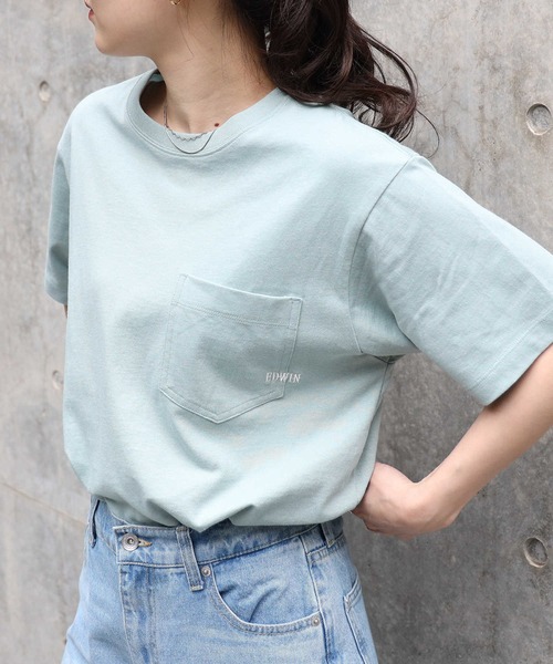 EDWIN(エドウィン)の「【EDWIN】ポケットTシャツ(Tシャツ/カットソー・レディース・ライム・L)」の1枚目の写真