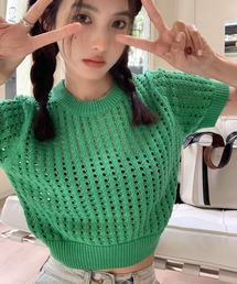 透かし編みクロップドサマーニット