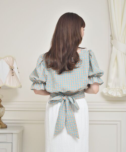 ems excite（エムズエキサイト）の「BリボンカラーギンガムBL（シャツ/ブラウス・レディース・パープル系その他2/イエロー系その他2/オレンジ系その他2・FREE）」の22枚目の写真