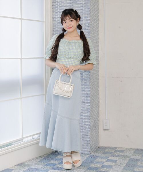 ems excite（エムズエキサイト）の「BリボンカラーギンガムBL（シャツ/ブラウス・レディース・パープル系その他2/イエロー系その他2/オレンジ系その他2・FREE）」の21枚目の写真